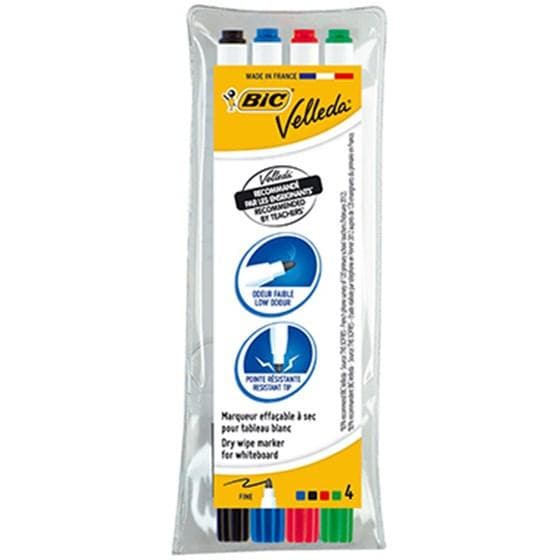 Whiteboard Marker Bic Velleda 1721 smal spets (fine) 4 färger/fp