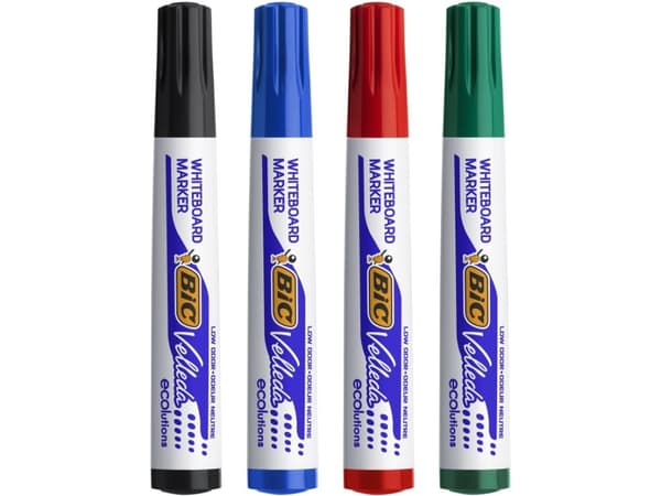 BIC VELLEDA 1701 - Markør - for whiteboard - svart, rød, blå, grønn - alkoholbasert blekk - 1.5 mm (en pakke 4)
