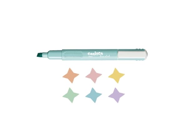Carioca Pastel, 6 styck, Blå, Grön, Orange, Pastel, Rosa, Lila, Gul, Mejselspets, Multifärg, 5 mm, Vattenbaserat bläck
