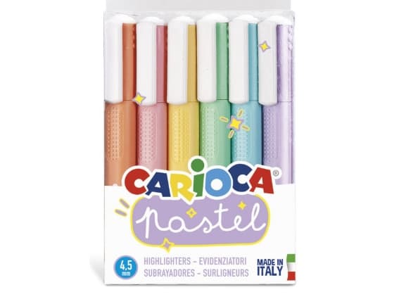 Carioca Pastel, 6 styck, Blå, Grön, Orange, Pastel, Rosa, Lila, Gul, Mejselspets, Multifärg, 5 mm, Vattenbaserat bläck