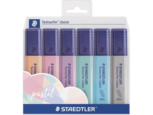 Staedtler 364 C, 6 stykker, Lyseblå, Lysegrå, Mint, Fersken, Rosa, Fiolett, Polypropylen (PP), 1 mm, 5 mm, Vann-basert blekk