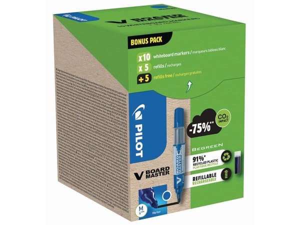 Marker Pilot V Board Master Green Pack blå 10 stk. + 10 refills - (10 stk.)