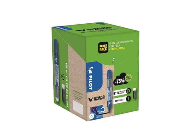Marker Pilot V Board Master Green Pack blå 10 stk. + 10 refills - (10 stk.)