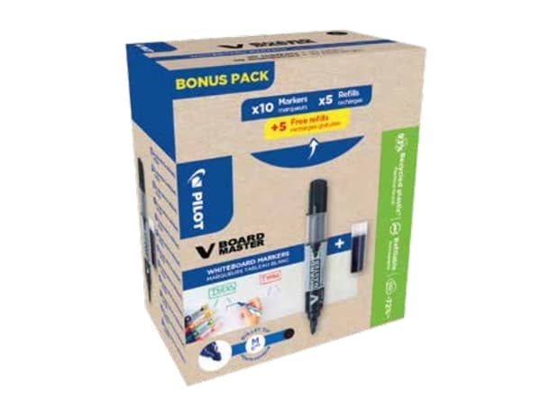 Marker Pilot V Board Master Green Pack blå 10 stk. + 10 refills - (10 stk.)
