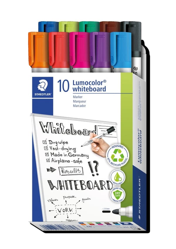 Whiteboardmarkør Staedtler Lumocolor 351, ass.farver, pakke a 10 stk