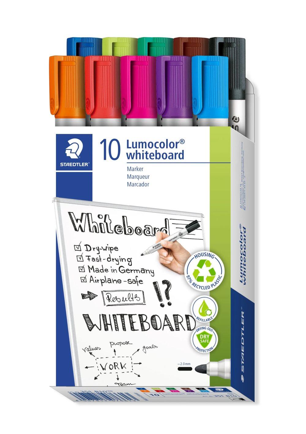 Staedtler Lumocolor 351 B10, 10 styck, Svart, Blå, Brun, Grön, Ljusblå, Ljusgrön, Orange, Rosa, Röd, Violett, Rundad spets, Rund, 2 mm, Låda