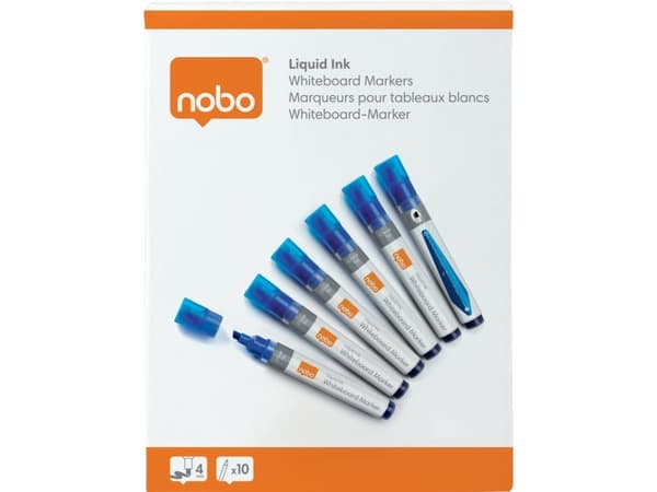 Nobo whiteboard marker skrå spids 4 mm hurtigttørrende blæk, pakke/10 stk. Blå