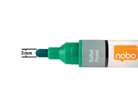 Nobo Liquid Ink Boardmarker 3mm Rundspitze, 10 stykker, Grønn, Projektil spiss, Grønn, Hvit, 3 mm, 38 mm