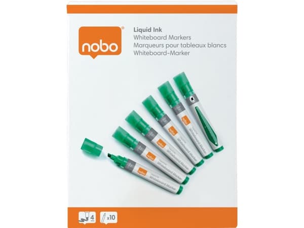 Nobo whiteboard marker skrå spids 4 mm hurtigttørrende blæk, pakke/10 stk. Grøn