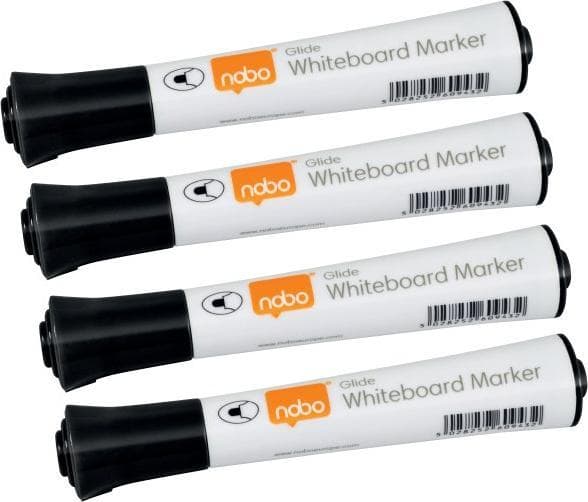 Nobo Glide whiteboard marker rund spids 2 mm hurtigttørende blæk, pakke/10 stk. Sort