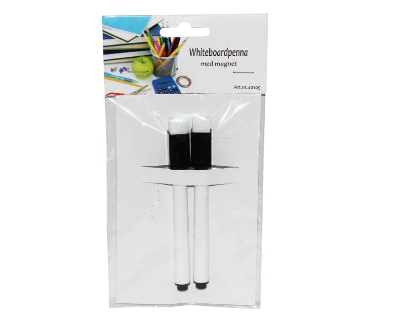 No1 Whiteboardpenna med Magnet & Sudd Svart 2-pack