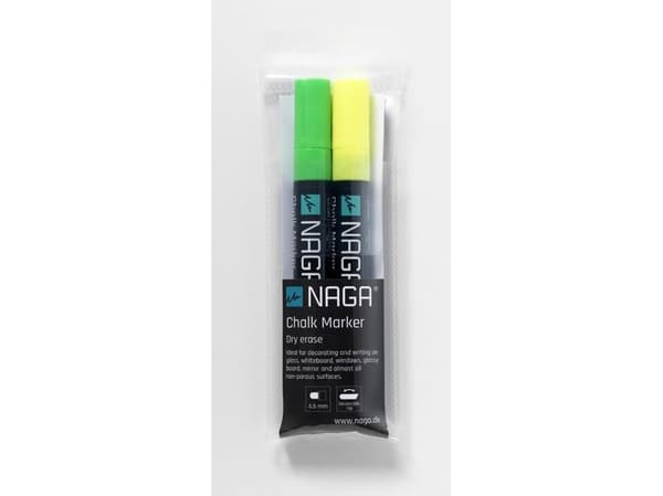 Glasbrädesmarkörer gröna och gula 4,5 mm Dry Erase med vändbar spets från rund till snedspets 2 st i förpackning Grön och gul 14,5x1,5x4mm (1st)