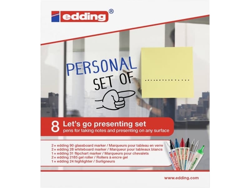 Edding 4-BTWPRES e-BTW Whiteboard Markers Set Black, White, Blue, Red, Silver 8 st