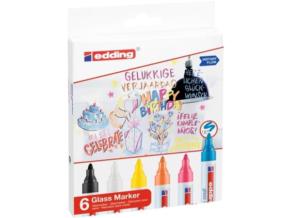 Edding 95 Glass, 6 stykker, Sort, Blå, Oransje, Rosa, Hvit, Gult, Projektil spiss, Flerfarget, Plast, 1,5 mm