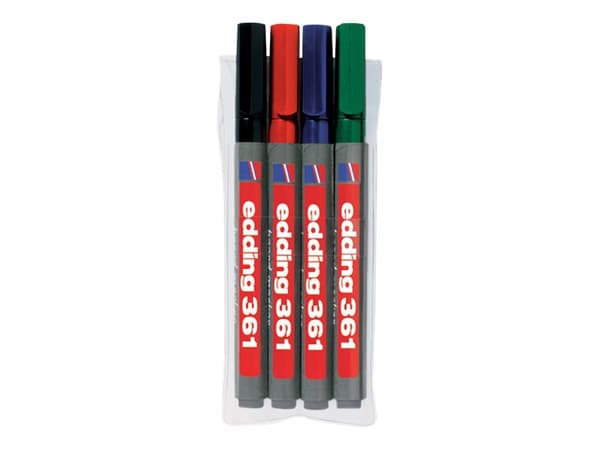 edding 361 board - Markering - för kort - svart, röd, blå, grön - pigmentbläck - 1 mm (paket om 4)