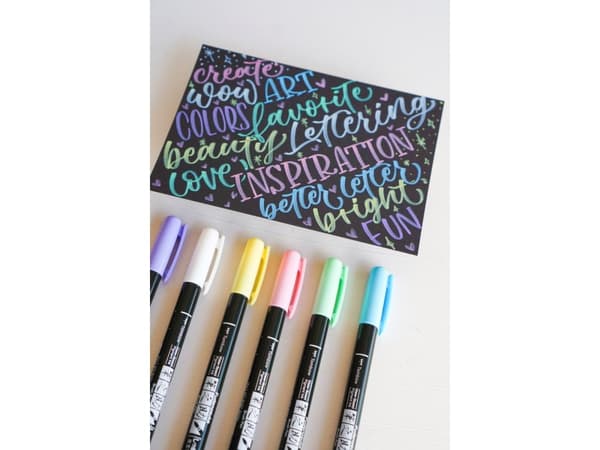 Tombow WS-BS-6P, 6 stykker, Blå, Grønn, Rosa, Fiolett, Hvit, Gult, Pensel tupp, Flerfarget, Rund, Vann-basert blekk