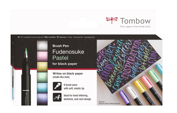 Tombow WS-BS-6P, 6 stykker, Blå, Grønn, Rosa, Fiolett, Hvit, Gult, Pensel tupp, Flerfarget, Rund, Vann-basert blekk