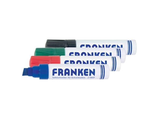 Franken JumboMarker, 4 stykker, Sort, Blå, Grønn, Rød, Meisel tupp, Sort, Blå, Grønn, Rød, Hvit, 4 mm, 1,2 cm