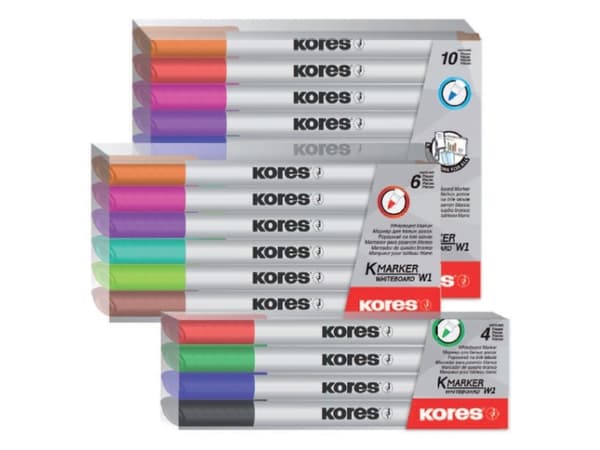 Kores M22841, 10 styck, Svart, Blå, Brun, Grön, Ljusblå, Ljusgrön, Orange, Rosa, Röd, Violett, Penspets, Multifärg, Rund, 1 mm