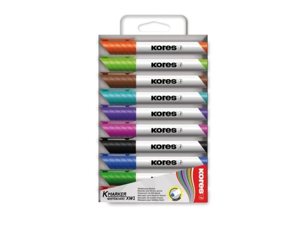 Kores M20801, 10 styck, Svart, Blå, Brun, Grön, Ljusgrön, Orange, Rosa, Röd, Turkos, Violett, Mejselspets, Multifärg, Rund, 5 mm
