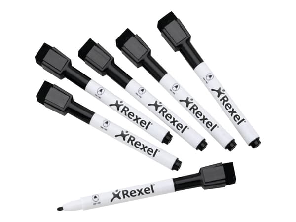 Rexel JOY - Markør - ikke-permanent - for whiteboard - svart - fin - med viskelær (en pakke 6)