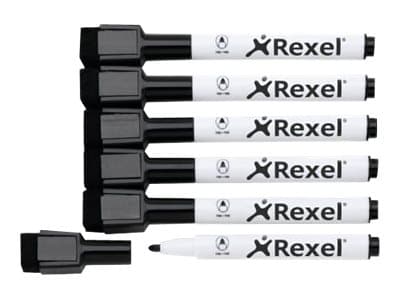 Rexel JOY - Markør - ikke-permanent - for whiteboard - svart - fin - med viskelær (en pakke 6)