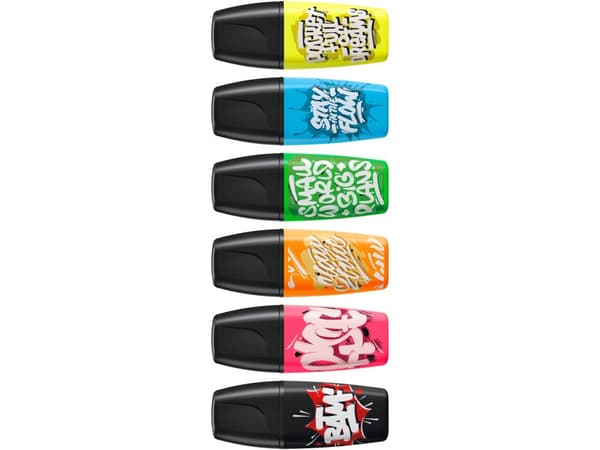 STABILO BOSS MINI by Snooze One, 6 stykker, Sort, Blå, Grønn, Oransje, Rosa, Gult, Meisel tupp, Rosa, Sort, Blå, Grønn, Oransje, Gult, 2 mm, 5 mm