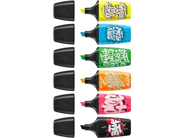 STABILO BOSS MINI by Snooze One, 6 stykker, Sort, Blå, Grønn, Oransje, Rosa, Gult, Meisel tupp, Rosa, Sort, Blå, Grønn, Oransje, Gult, 2 mm, 5 mm