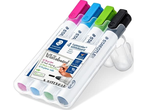 Staedtler Lumocolor 351, 4 styck, Svart, Ljusblå, Ljusgrön, Rosa, Rundad spets, Vit, Polypropylen (PP), Rund