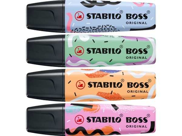 STABILO BOSS ORIGINAL, 4 stykker, Blå, Fuchisa, Mint, Oransje, Meisel tupp, Blå, Fuchisa, Mynte, Oransje, Plast, Rektangel