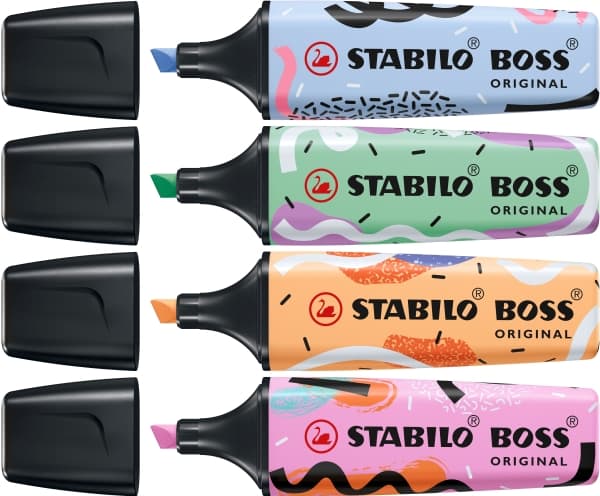 STABILO BOSS ORIGINAL, 4 stykker, Blå, Fuchisa, Mint, Oransje, Meisel tupp, Blå, Fuchisa, Mynte, Oransje, Plast, Rektangel