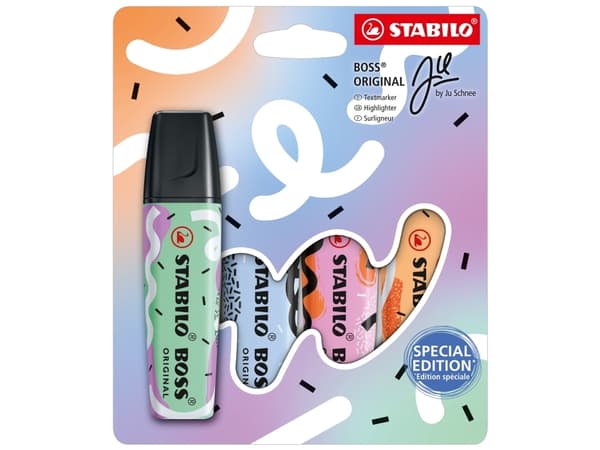 STABILO BOSS ORIGINAL, 4 styck, Blå, Fuchsia, Mint, Orange, Mejselspets, Blå, Fuchsia, Mintfärgad, Orange, Plast, Rektangel