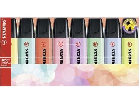 STABILO Boss Original Pastel, 8 stykker, Flerfarget, Meisel tupp, Flerfarget, Plast, Rektangel