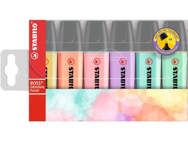 STABILO Boss Original Pastel, 8 stykker, Flerfarget, Meisel tupp, Flerfarget, Plast, Rektangel