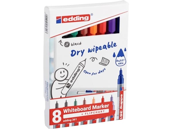 Edding 361 4-361-8-S2999 Whiteboardmarker Sæt Sort, Rød, Blå , Grøn, Orange, Brun, Violet 8 stk