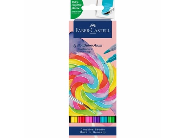 Faber-Castell 164528, 6 styck, Blandade färger, Pensel / Fin spets, Blandade färger, Rund, Vattenbaserat bläck