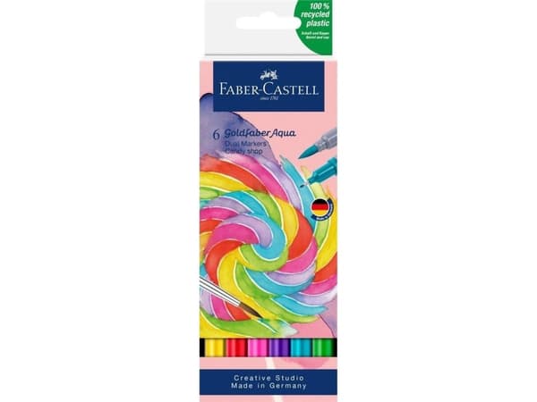 Faber-Castell 164528, 6 styck, Blandade färger, Pensel / Fin spets, Blandade färger, Rund, Vattenbaserat bläck