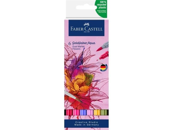Faber-Castell 164527, 6 styck, Blandade färger, Pensel / Fin spets, Blandade färger, Rund, Vattenbaserat bläck