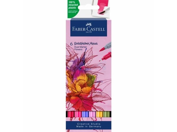 Faber-Castell 164527, 6 styck, Blandade färger, Pensel / Fin spets, Blandade färger, Rund, Vattenbaserat bläck