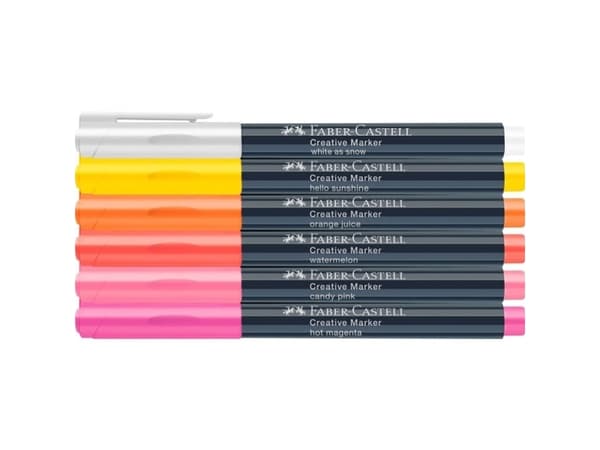 Faber-Castell Creative Marker, 6 stykker, Lyserosa, Oransje, Rosa, Rød, Hvit, Gult, Projektil spiss, Flerfarget, Rund, 1,5 mm
