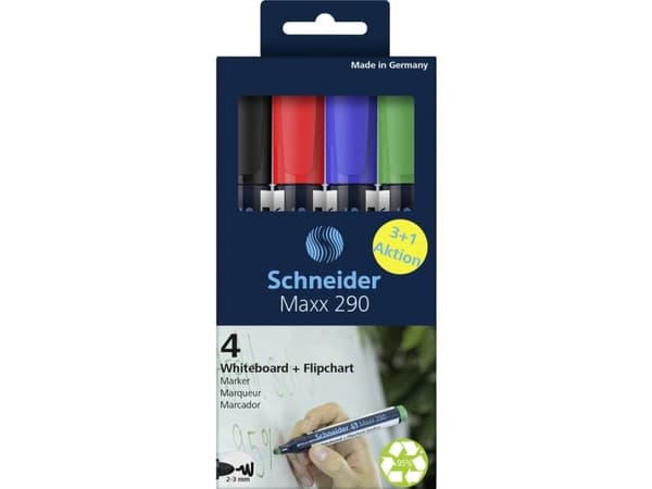 Schneider kirjoitusvälineet Valkotaulumerkintä Maxx 290 4-pack lajiteltu, 3+1 toiminto 129084 valkotaulumerkintä 1 kpl