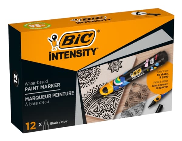 BIC Intensity, 12 stykker, Sort, Projektil spiss, Flerfarget, Rund, Medium