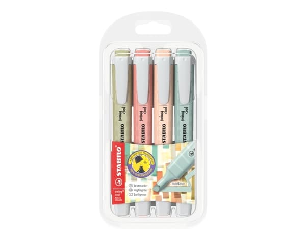 STABILO swing cool NatureCOLORS, 4 st, Beige, Grön, Rosa, 3 år, Mejslingsspets, Flerfärgad, 1 mm