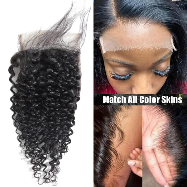 Krøllet Lace Closure, Schweizisk Lace, 150% Tæthed,24inches, 4x4 Lukning Kun