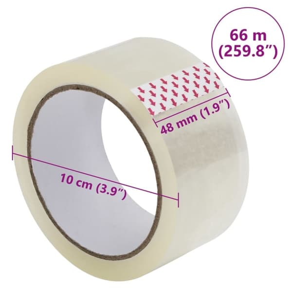 vidaXL Pakkausteippi 12 kpl läpinäkyvä 48 mm x 66 m