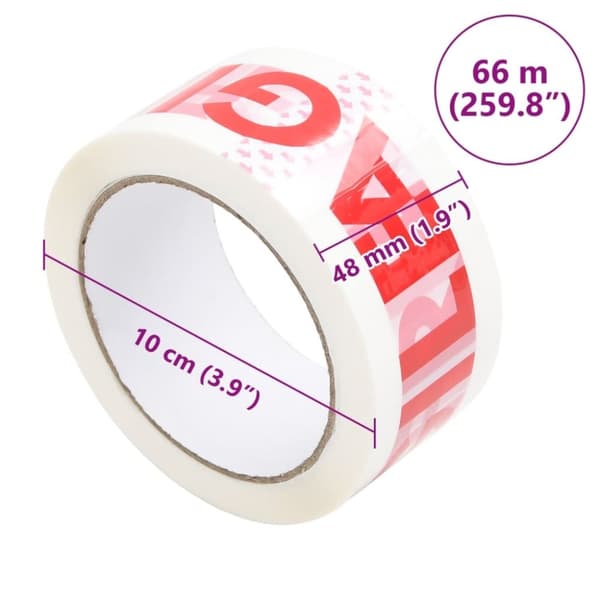 vidaXL pakketape 72 stk. 48 mm x 66 m FRAGILE-print hvid