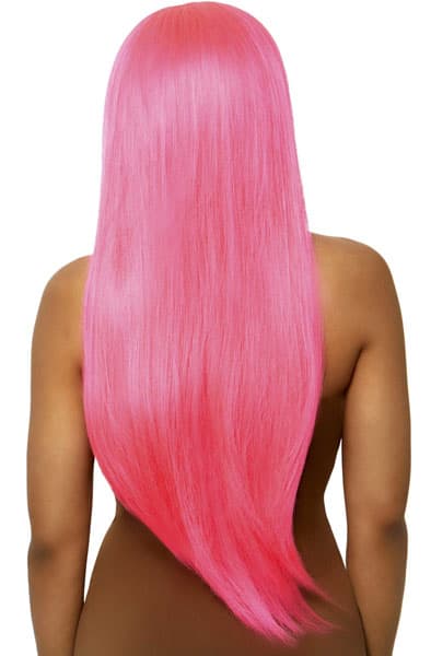 Long Straight Center Part Wig Neon Pink Parukk