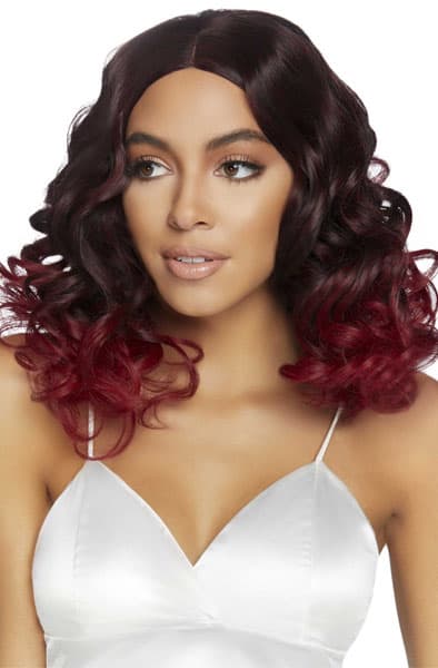 Curly Ombre Long Bob Wig Burgundy Peruk