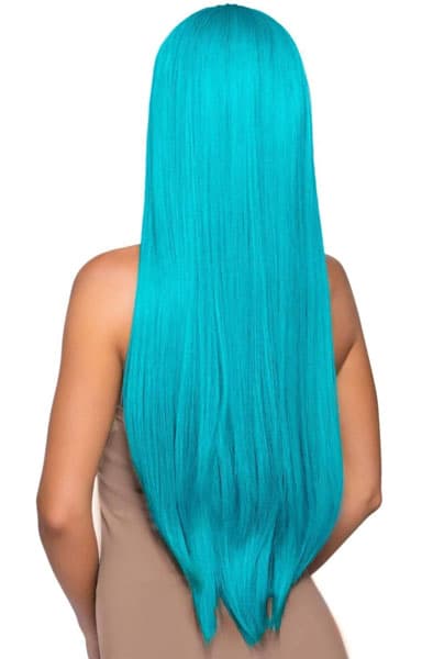 Long Straight Center Part Wig Turquoise Peruk