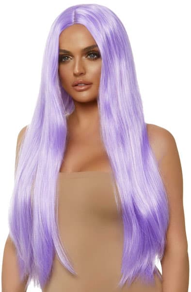 Long Straight Center Part Wig Lavender Parukk